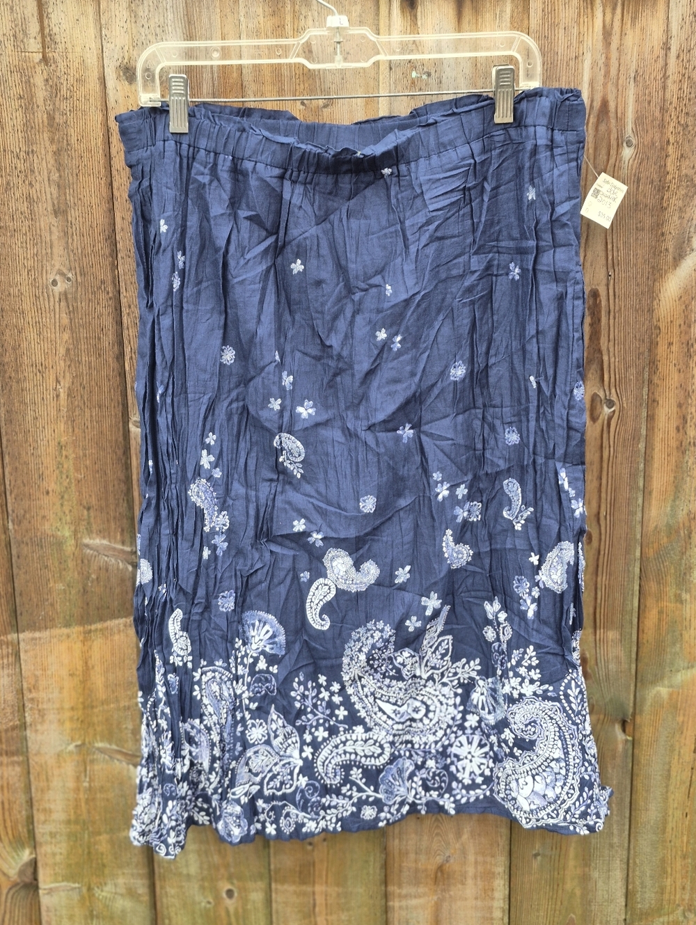 Eddie Bauer Size Larde Navy Blue Paisley Midi Skirt - Picture 11 of 17
